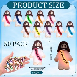 Haishell 50 Pcs Mini Jesus Figures Glow in The Dark Religious Little Jesus Loves You Cute Tiny Doll to Hide and Seek Church Favors for Sunday School Baptism Activities Party Cupcake Supplies