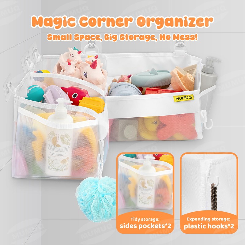 3 Compartments Bath Toy Storage Corner Bath Toy Holder for