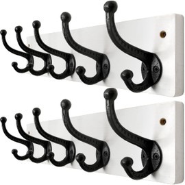 WEBI Rustic Coat Rack Wall Mount,5 Cast Iron Coat Hooks Wall Mounted,Heavy Duty Wall Coat Hanger Hooks for Hanging Coats,Clothes,Black on White,2 Packs
