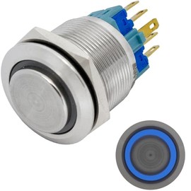 Lumonic Stainless Steel Push Button Raised 22 mm Diameter I with a Ring LED in Blue Dimensions: 2.8 x 0.5 mm Pin s 250 V 3 A I Vandal Proof According to IP65 St