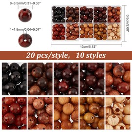 PH PandaHall Pack of 200 10 Colours 8 mm Natural Wooden Beads Round Loose Wooden Beads Large Selection of Natural Wooden Beads for Jewellery Making Crafts DIY Bracelet Necklace Earrings Easter