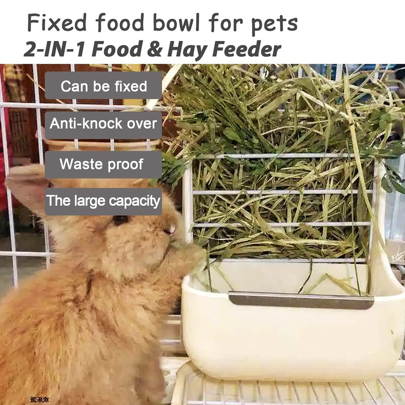 HERCOCCI Rabbit Hay Food Bin Feeder and Bunny Water Bottle
