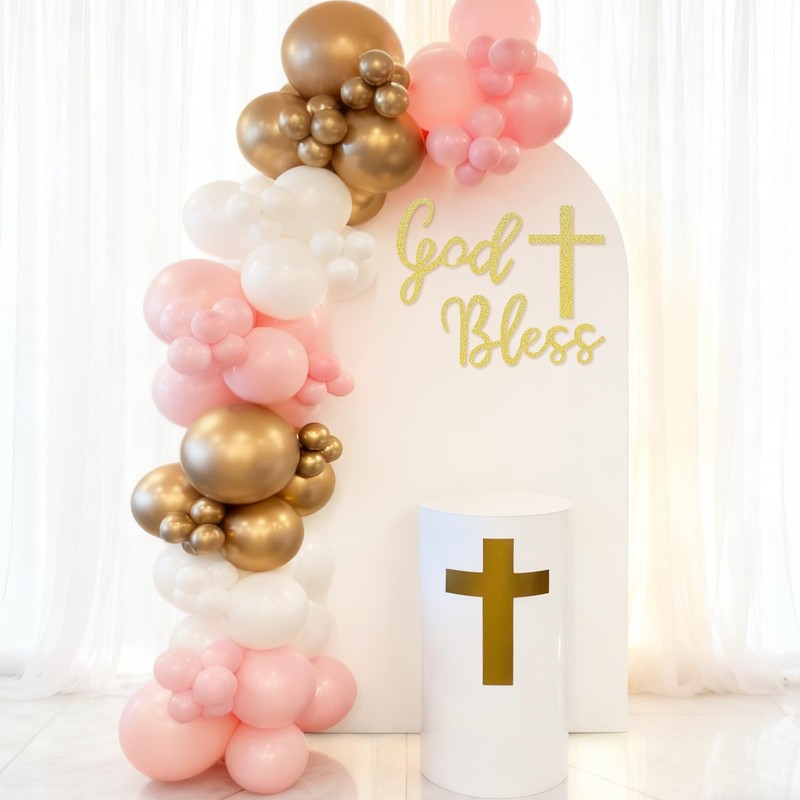 MASTRON God Bless Cross Sign for Backdrop - Glitter Gold