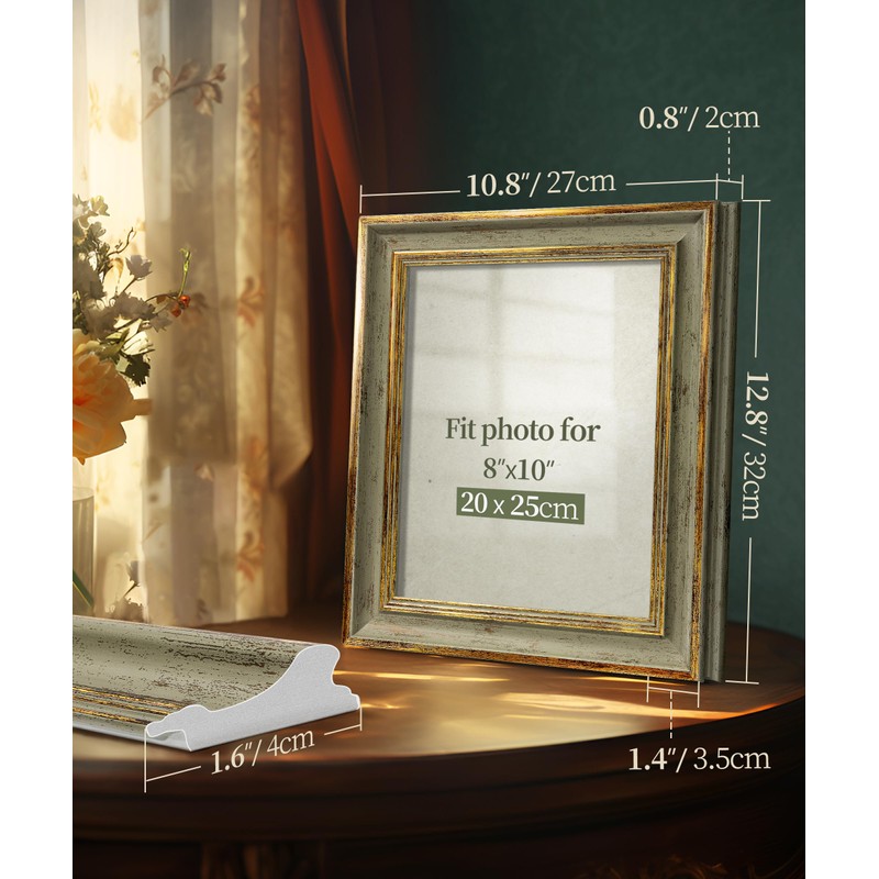 Afuly Photo Frame, Stylish, 6-piece Picture Frame, Antique Green, Gold,