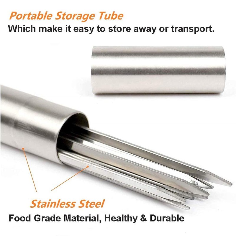APPKOOK 20pack 15" Stainless Steel BBQ Skewers+ Storage Tube Flat
