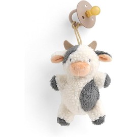 Itzy Ritzy Pacifier & Lovey Set - Natural Rubber Paci with Stuffed Animal Lovey - Detachable Plush Cow Pacifier Holder & Coordinating Natural Rubber Soother, Ideal for Ages 0-6 Months (Cow)