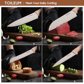 Knife Set, Toileum 11 Piece Khaki Kitchen Knife Block Set, Anti-Rust Non-Stick Stainless Steel Chef Knife Sets with 6 Blade Guards for Kitchen, Ergonomical Design (Khaki)