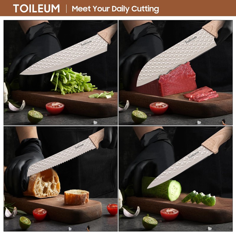 Knife Set, Toileum 11 Piece Khaki Kitchen Knife Block Set,