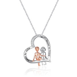 DOKIA Sister Necklace for Her, Sterling Silver Heart Pendant Cubic Zirconia Necklace, Jewelry Birthday Gifts for Sister Friends Women Girls