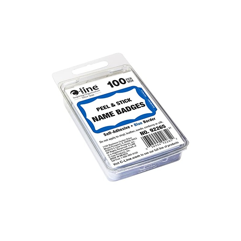 C-Line Pressure Sensitive Peel and Stick Name Badges, Blue Border,