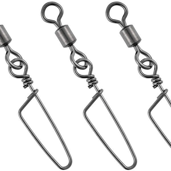 Dr.Fish 30 Pack Barrel Swivels with Snaps, Rolling Fishing Snap Swivels Stainless Steel Solid Rings Coastlock Clips Saltwater Swivels Fishing Tackle Leaders Trotline Clips Downrigger Release 99Lb