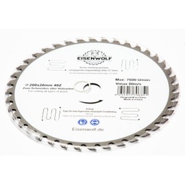 200 x 20 mm premium saw blade, circular saw blade for wood with 40 tilted TCT teeth and laser cuts for noise reduction