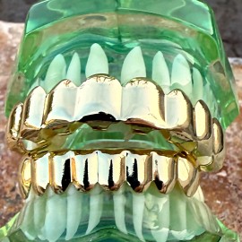 Hip Hop Grillz 14K Gold Plated Grillz Set Eight Top Grill 8 Bottom Teeth Hip Hop Grills w/Case