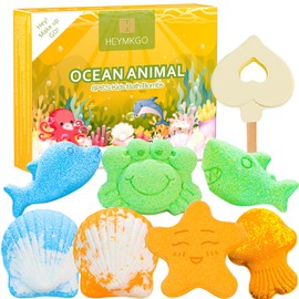 HEYMKGO Bath Bombs for Kids 8PCS Ocean Animal Fizzy Bubble Bath Bombs Natural Vegan & Organic Bath Bombs with Organic Essential Oils Birthday Gift idea for Her, Women, Men, Kids and Teen Girls