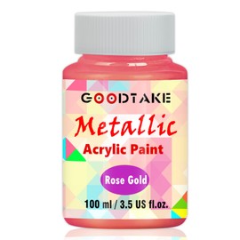 GOODTAKE Metallic Acrylic Paint | 3.5 Fl.Oz (100ml) Metallic Paint | Vibrant Shimmering Colors for Art, Crafts & DIY Painting | Ideal For Canvas Metal Stone Glass Clay Fabric | With Brushs (Rose Gold)