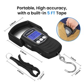 NaRener Digital Fish Scale, 75KG （165LB） Professional Fishing Scale Luggage Scale & Fish Lip Gripper Set with 5FT Tape Measure (with A Lip GRIPER)