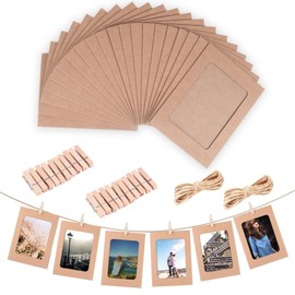 4×6 Hanging Picture Frames – 20 Pack Cardboard & Paper Photo Frame Kit with Clips & Jute String, DIY Wall Photo Banner Display for Home, Dorm, Office, Wedding, Baby Shower, Graduation (Kraft paper)