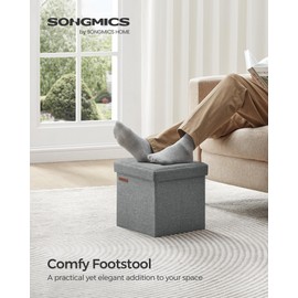 SONGMICS Storage Ottoman, Foldable Small Ottoman Foot Rest, 11.8 Inches Foot Stool, Cube Ottoman with Storage, Load up to 286 lb, for Living Room, Bedroom, Dorm, Light Gray ULSF028G02