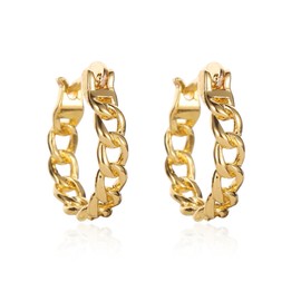 Chain Hoop Earrings for Women Gold Silver Plated Hypoallergenic Simple Hollow Irregular Polished Twisted Metal Link Lightweight Small Huggie Hoop Earrings for Daily Jewelry Accessories (Gold)