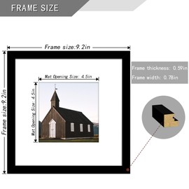 Picrit 8x8 Picture Frame Set of 4, Made of High Definition Real Glass, Display 5x5 with Mat or 8x8 Without Mat, Photo Frames for Wall Mounting or Table Top Display, Black