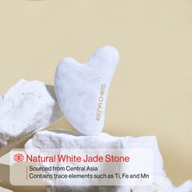Rena Chris Gua Sha - Herramienta facial de piedra de jade natural para terapia de acupuntura SPA, tratamiento de punto de gatillo, herramienta de masaje de raspado Gua Sha (blanco)