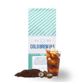 Cold Brew Organic Coarse Ground Flavored Coffee, Coconut Flavor, Dark Roast, Colombian Supremo, Coarse Grind for Cold Brew Coffee & French Press,1 LB