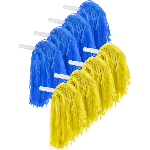 Pangda 12 Pack Cheerleading Pom Poms Sports Dance Cheer Plastic Pom Pom for Sports Team Spirit Cheering (Blue and Yellow)