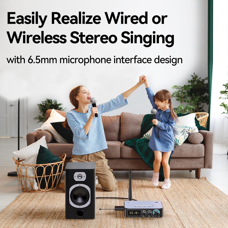 Bluetooth 5.3 Receiver Transmitter with USB/TF Play, FM Radio, Karaoke