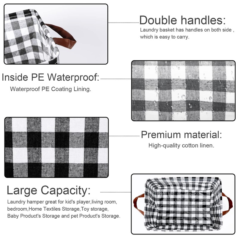 Boao 4 Pcs Buffalo Plaid Storage Baskets Black and White