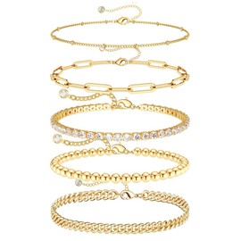 WOOXDYUK 5 Piece Drill Series Bracelet Set, Paperclip Style, Perfect for Layering or Wearing Alone, Hypoallergenic and Gift, Stainless Steel