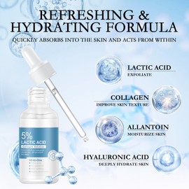 5% Lactic Acid Serum for Face, with Collagen Extract, Exfoliating Serum for Women and Men, Hydrating Facial Essence for All Skin Types, 30ml / 1 fl.oz