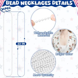 VLUV 36Pcs Bead Necklace, 33 Inch White Beaded Necklace, White Accessories, 4th of July Party Favors Festival Parade Throw for Fourth of July Celebrations Supplies Party Decorations Wedding Decor
