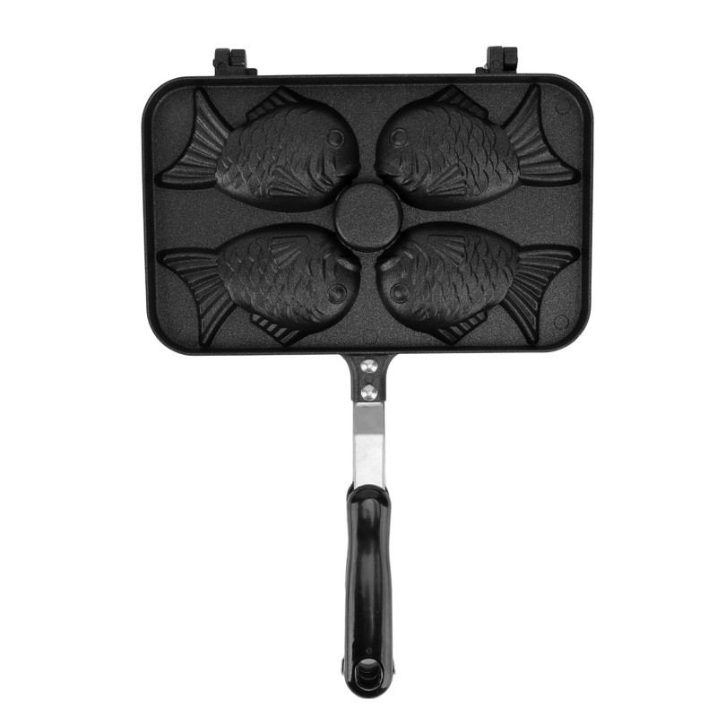Taiyaki Frypan 4 Grids Non Stick Double Sided with Black