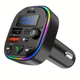SQLMTAU Cargador de Coche con transmisor FM, PD de 30W, Puertos de Carga rápida USB Dual y Tipo C, Reproductor MP3 inalámbrico, Llamadas Manos Libres, AUX, Audio de Alta fidelidad sin pérdida