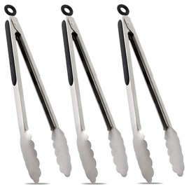 TENTA TENTA KITCHEN 12" Stainless Steel Kitchen Tongs, Locking Metal Food Tongs Non-Slip Grip (Set of 3)