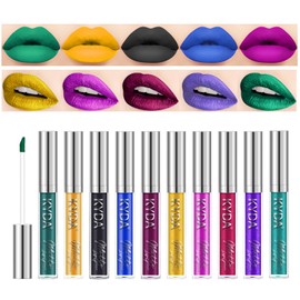 KYDA Set De 10 Labiales 5 Mate Aterciopelados Y 5 Metálicos Brillantes. Brillo Labial De Larga Duración En Envase No Transferible. Kit De Regalo De