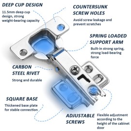Pack of 4 Wardrobe Hinges, Soft Close Hinges for Cupboard Doors, Concealed Cabinet Hinges, Suitable for Installing Cabinet Doors of Various Sizes, with 32 Mounting Screws