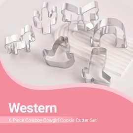 6 Piece Cowboy Cowgirl Cookie Cutter Set, Small Western Boot Cookie Cutter Bow, Cowboy Hat, Cactus, Horse Hooves Shaped Stainless Steel Metal Molds Perfect for Western Cowgirl Party