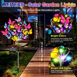 WEITEXS Solar Garden Lights Outdoor Waterproof Solar Lights 2 Pack with New Upgraded 72 LED 34 Butterfly Outdoor Solar Lights for Yard Outside Garden Pathway Decor Gifts for Womens Mother's Day