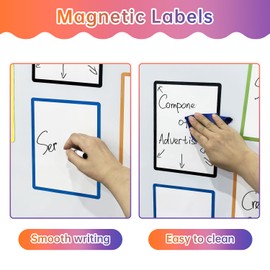 Dry Erase Magnets Set - 6 Pack - 8x6" Whiteboard Magnetic Planning Pads Labels - Small White Board Magnet Strips Name Tags for Home, Office and Classroom