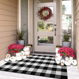 IOHOUZE Buffalo Plaid Checkered Rug 3x5 Ft Front Door Mats, Washable Area Rugs for Front Porch Decor, Spring Summer Welcome Mats Outdoor, Black White Rug for Farmhouse/Entryway/Home Entrance