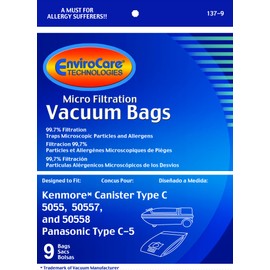 EnviroCare Replacement Vacuum Bags Designed to Fit Kenmore Canister Type C or Q 50555, 50558, 50557 and Panasonic Type C-5 9 Pack