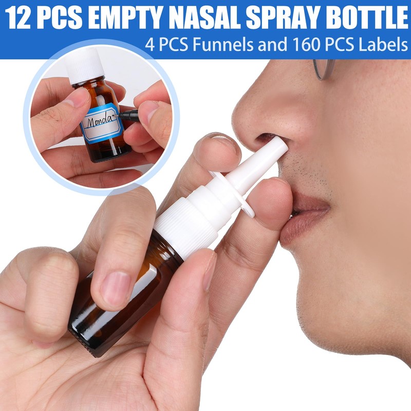 ZHWKMYP 20 Pcs Nasal Spray Bottle, 10ML/0.35OZ 12Pcs Glass Brown