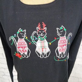 Karen scott long sleeve tee Sz S black cat christmas print scoop neck A17
