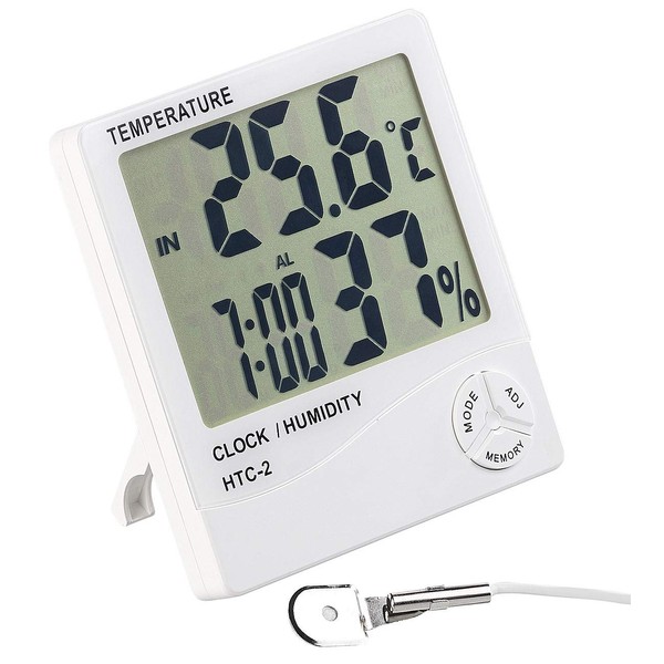 PEARL Motorhome Thermometer: Digital Thermometer & Hygrometer with Outdoor Sensor, Clock and Alarm Clock (Window Thermometer Outdoor Digital, Indoor Outdoor Thermometer, Motorhome, Fridge Alarm)