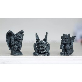 Mini Gargoyle Guardians Triple Set Hand Painted 'Stone' Finish Gothic Statues