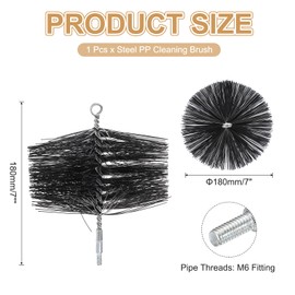 PATIKIL 7" Wire Chimney Cleaning Brush, Polypropylene Round Chimney Sweep Brush with M6 Fitting for Fireplace Burning Stove Tent Dryer Pipes, Silver