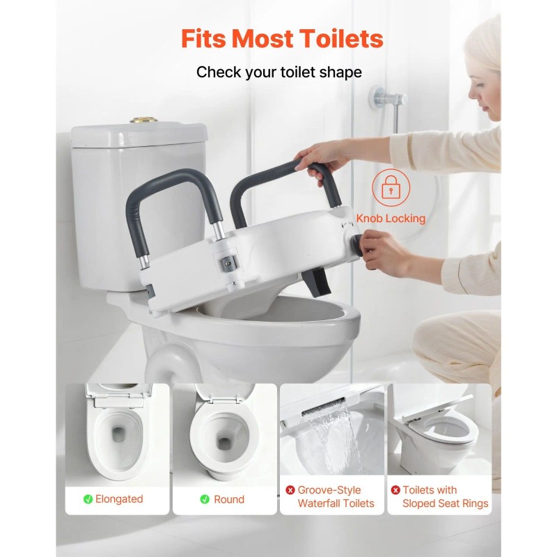 300 Lbs Load Capacity 5-Inch Lift Height Widened Commode Elevated