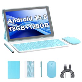 2 in 1 18GB+128GB Tablet 10.1 inch Android 15 Tablet Set Tablets with Keyboard Case wireless Mouse Stylus Screen Flim 10.1 IN 1280*800 HD Touch Screen 8MP Dual Camera Games Tab Wi-Fi BT Tableta PC