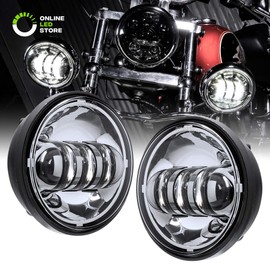 2pc 4.5" Osram LED Harley Fog Passing Light [Chrome-Finish] [6,500K] [2,880 Lumens] Motorcycle Passing Fog Lamp Light for Harley Davidson Accessories Electra Glide Road King Heritage Softail